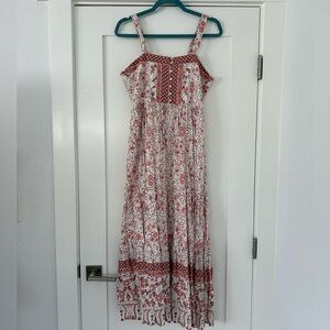 Floral Dark Coral and White Maxi Dress